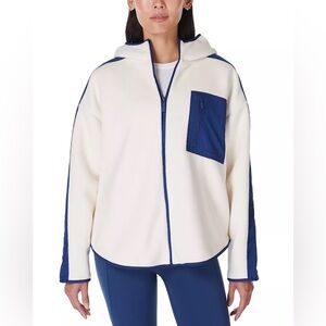 Sweaty Betty Cream and Navy Zip-Up Roam Fleece Hooded Jacket